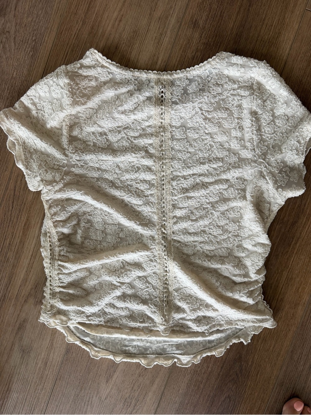 Free People Anora Baby Tee Cream Lace Short-Sleeve Ruffle Top - Picture 7 of 9